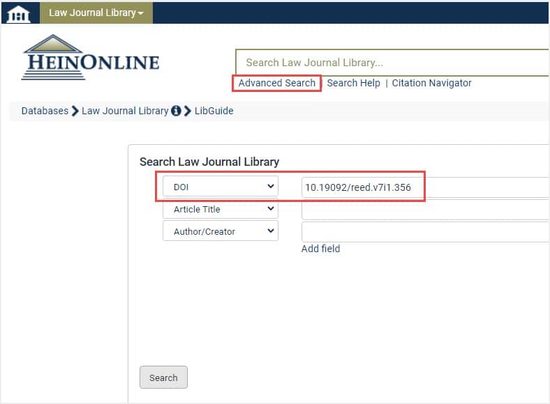 image of Advanced Search in the Law Journal Library