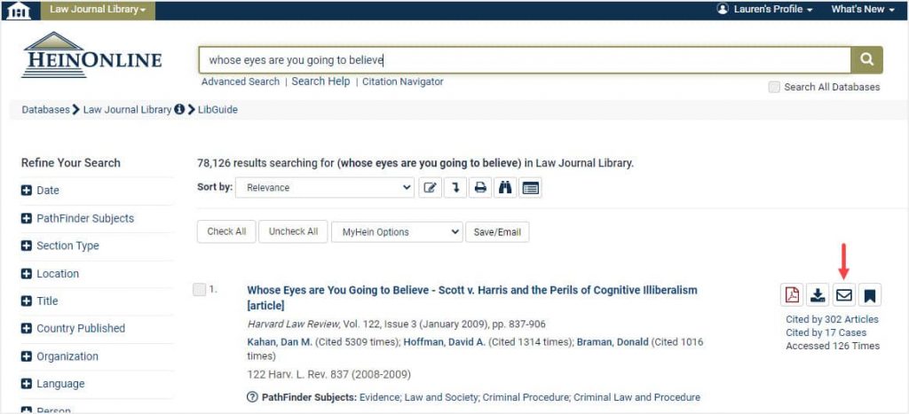 image of search results in HeinOnline