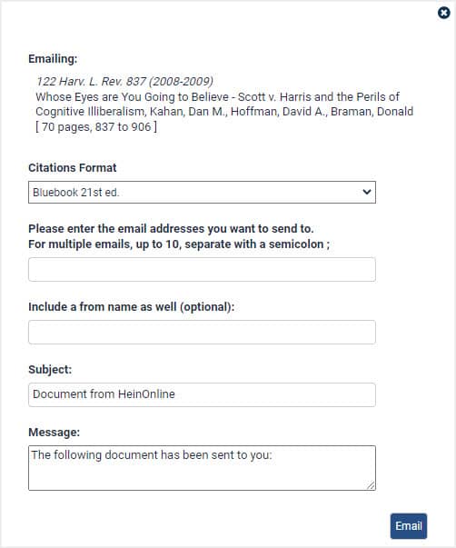 image of email feature in HeinOnline