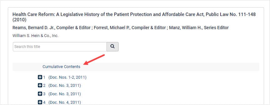 image of cumulative contents button within title listing