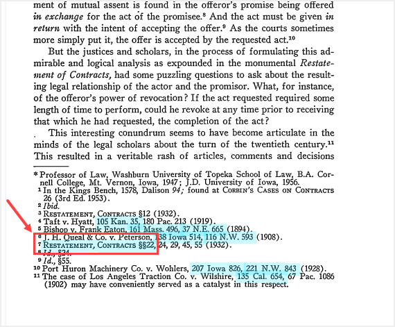 screenshot of document in HeinOnline highlighting citation inline hyperlink