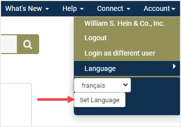 image of where to set language in HeinOnline