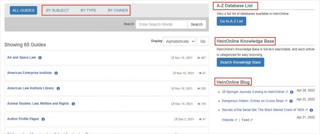 image of HeinOnline libguide homepage