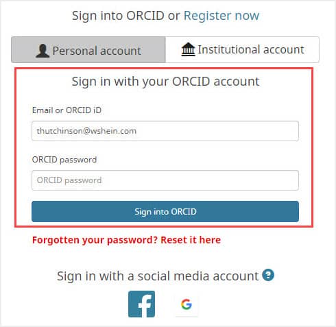 image of where to sign into ORCID