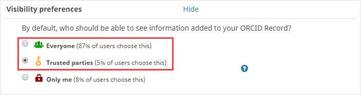 image of visibility settings in ORCID