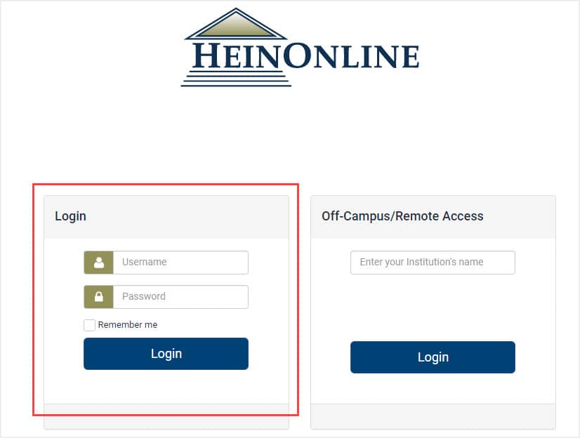 image of login box for HeinOnline