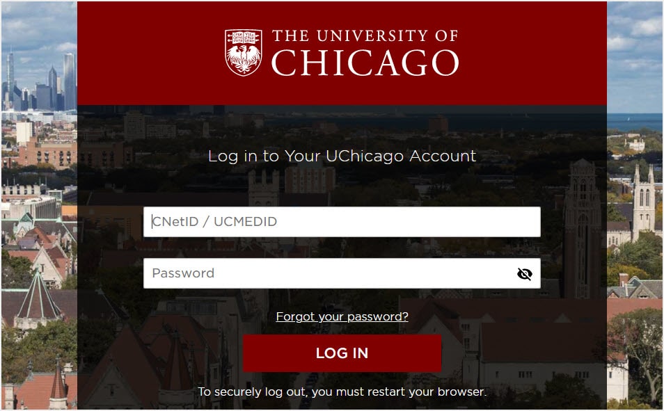 image of University of Chicago's remote login page