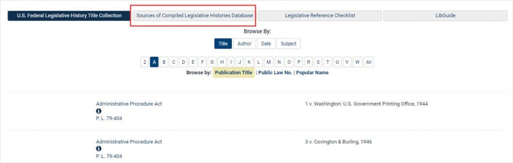 image of Sources of Compiled Legislative Histories subcollection