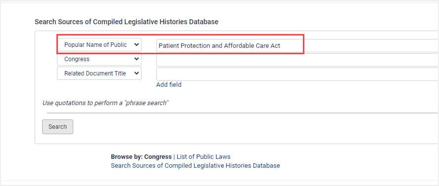 image of search in Sources of Compiled Legislative Histories