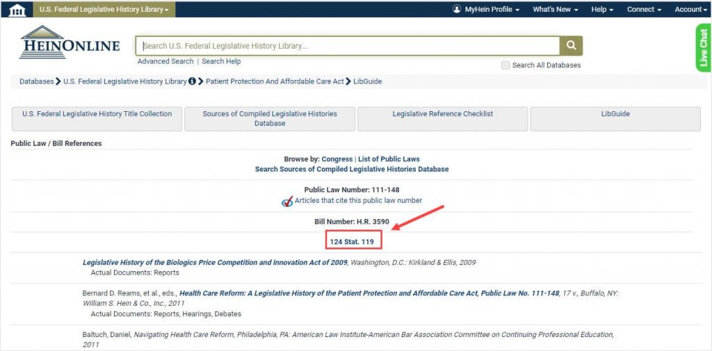 image of where to find the text of a public law within Sources of Compiled Legislative Histories