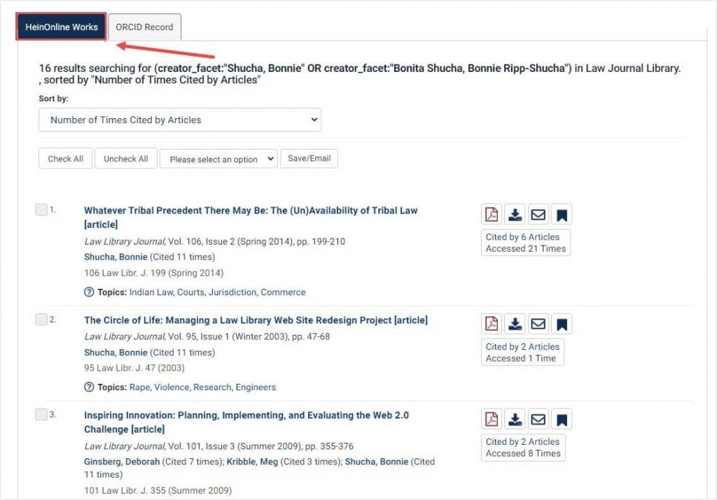 image of HeinOnline Works tab