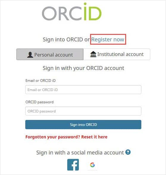image of where to register for ORCID