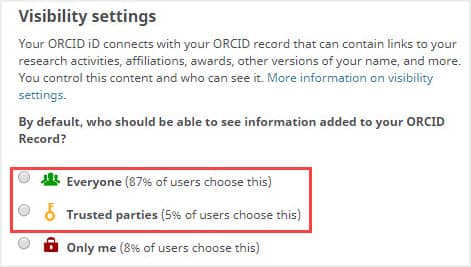 image of visibility settings in ORCID