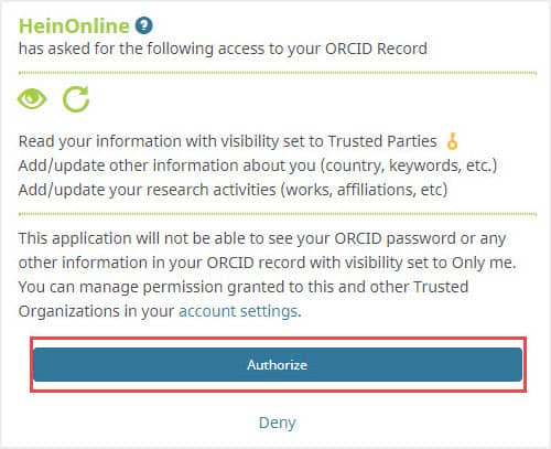 Giving HeinOnline Access to ORCiD