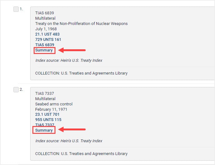 image of summary links in world treaty library
