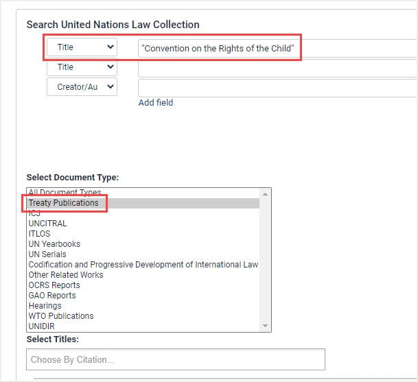 image of advanced search in United Nations Law Collection
