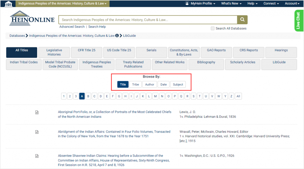 screenshot of Indigenous Peoples of the America database homepage