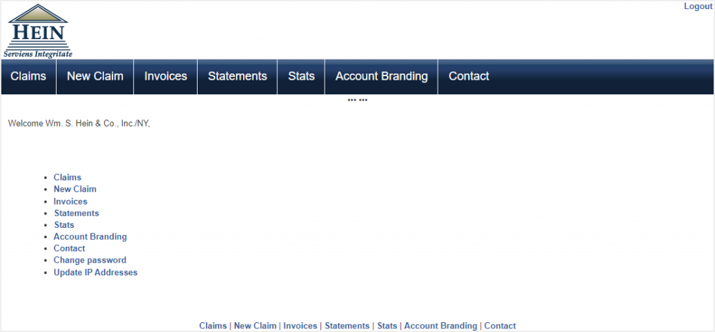 screenshot of Customer Service Web Portal home page