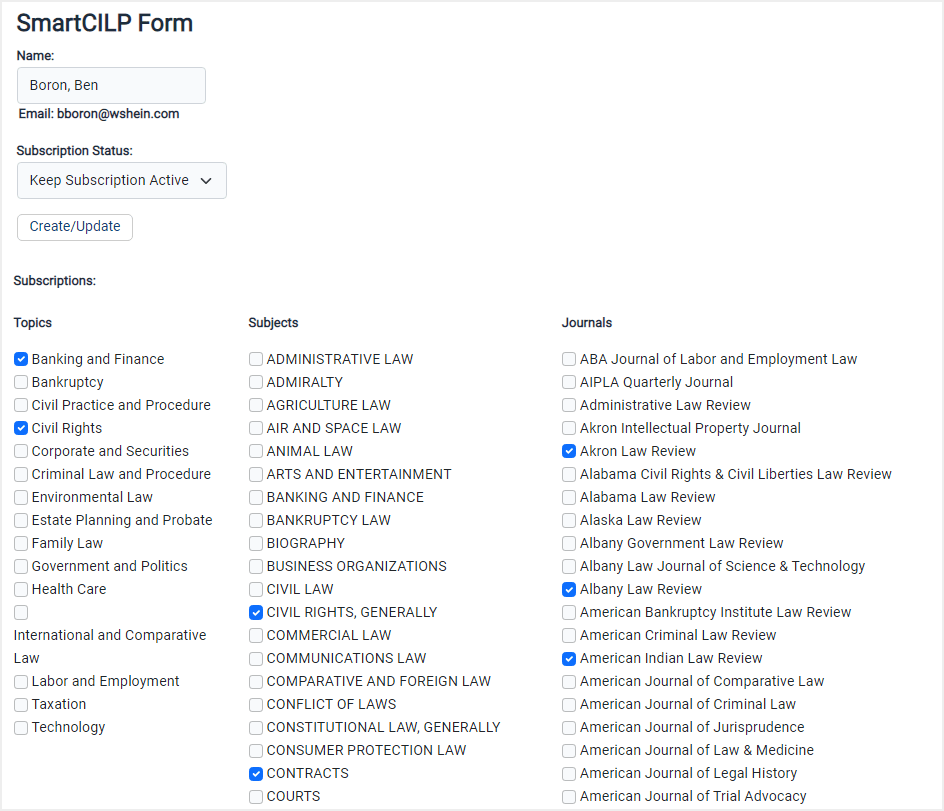 screenshot of SmartCILP form