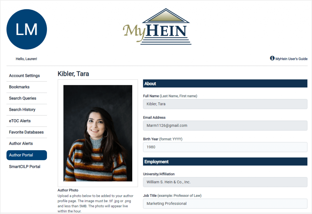 screenshot of Author Profile edit page