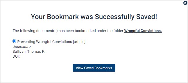 screenshot of successful bookmark notification