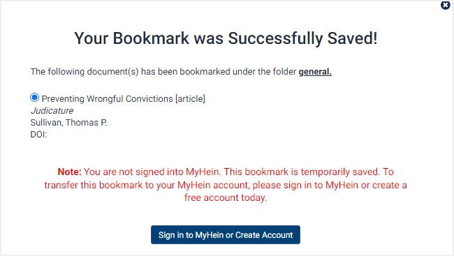 screenshot of bookmark notification if you aren't logged into MyHein