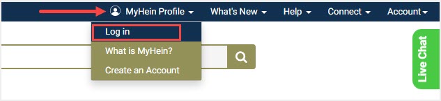 screenshot of Log in option under MyHein drop-down