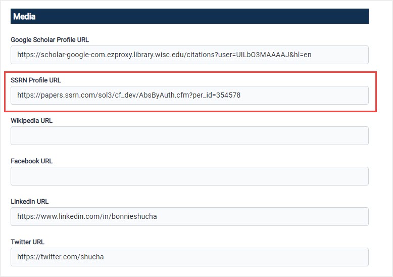 screenshot of SSRN Profile URL section in Author Portal
