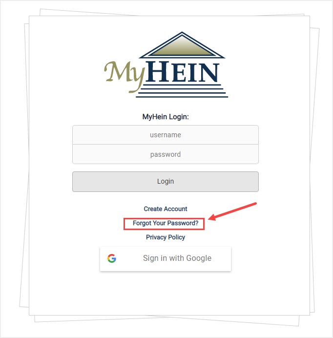 MyHein login page highlighting Forgot Your Password? option