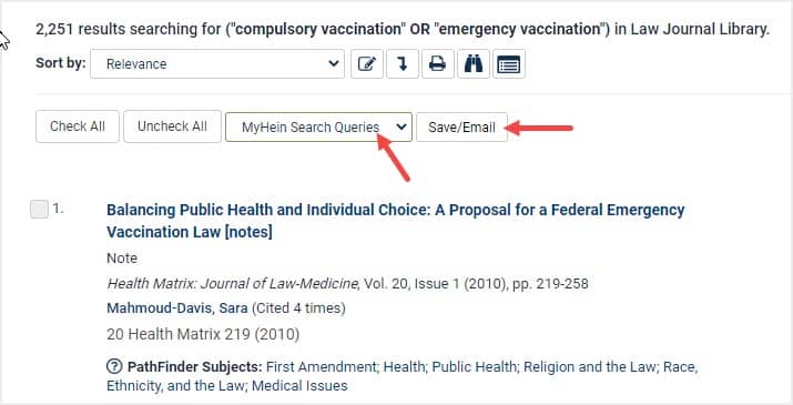 image of how to save Search Queries in HeinOnline
