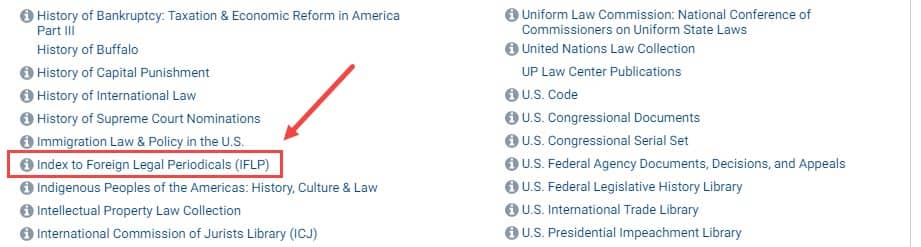 image of IFLP listing within the HeinOnline welcome page