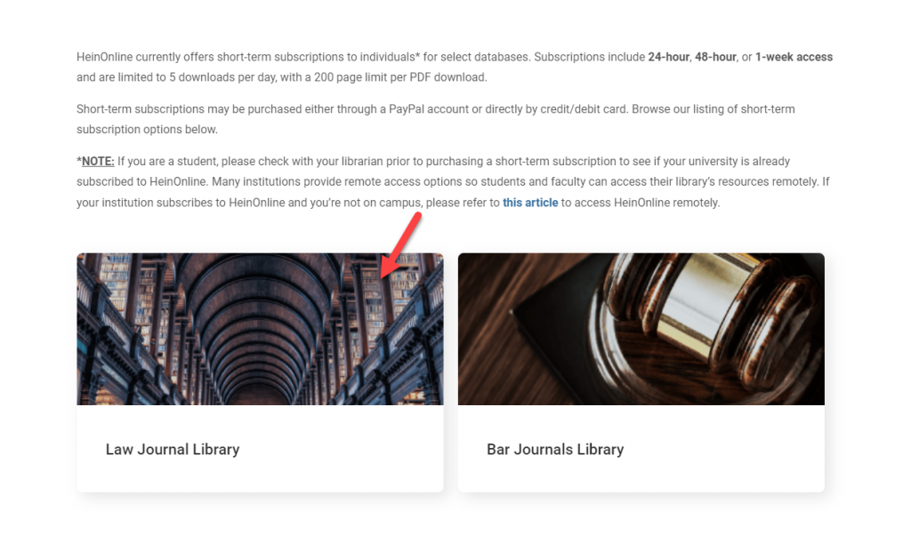 HeinOnline Short Term Subscription to the Law Journal Library