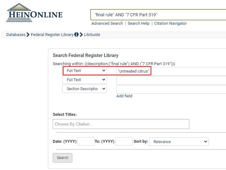 image of how to search within results within HeinOnline 