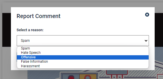 image showing a pop-up box that allows users to report a comment
