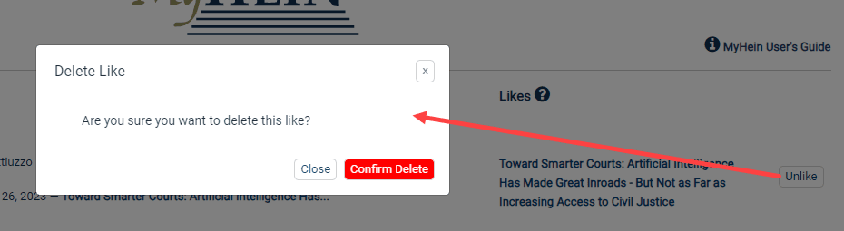 image showing a pop-up box confirming a change to unlike an article 