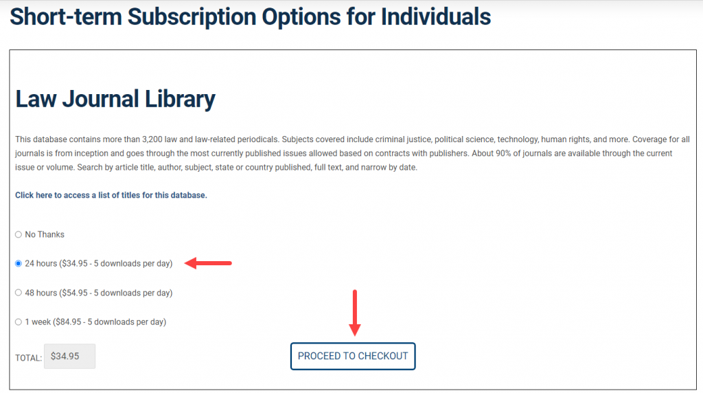 image of short-term purchasing options for the Law Journal Library