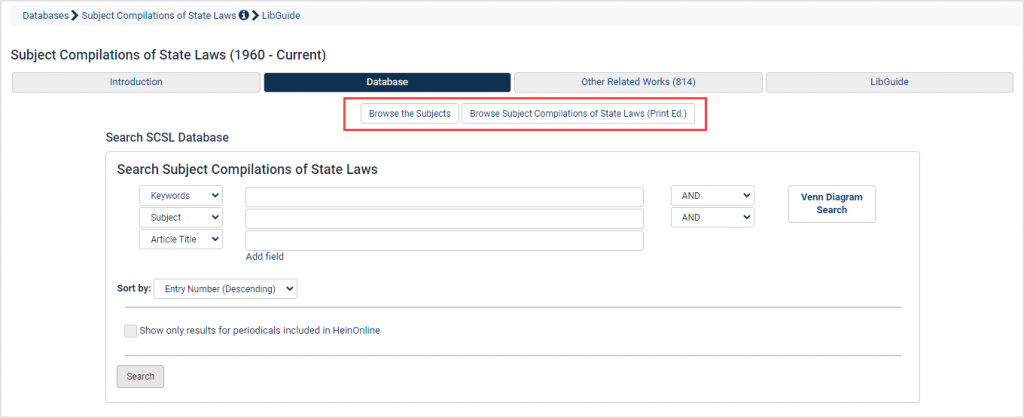 image of browse button in the Subject Compilation of State Laws database