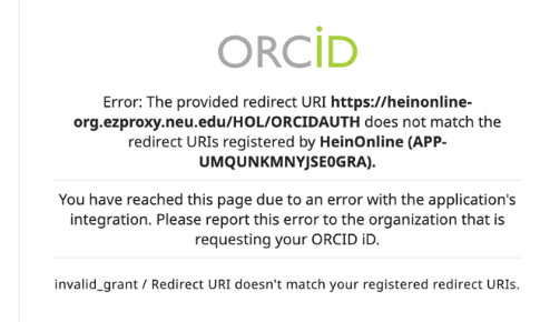 image of an orcid error message