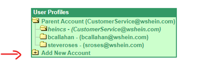 screenshot of options under User Profiles menu, pointing to Add New Account