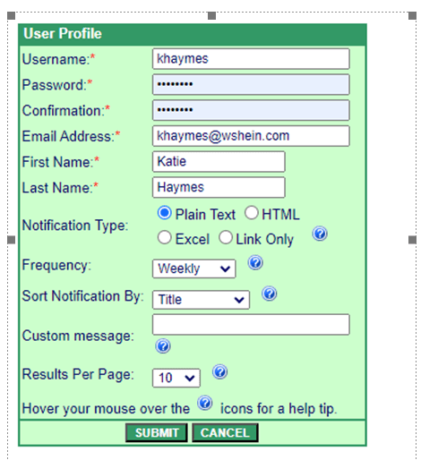 screenshot of User Profile details