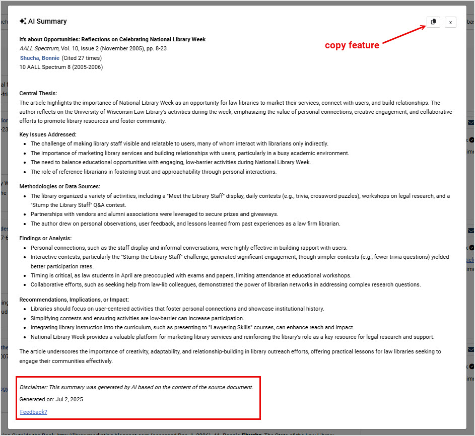 Article Summary pop-up in HeinOnline